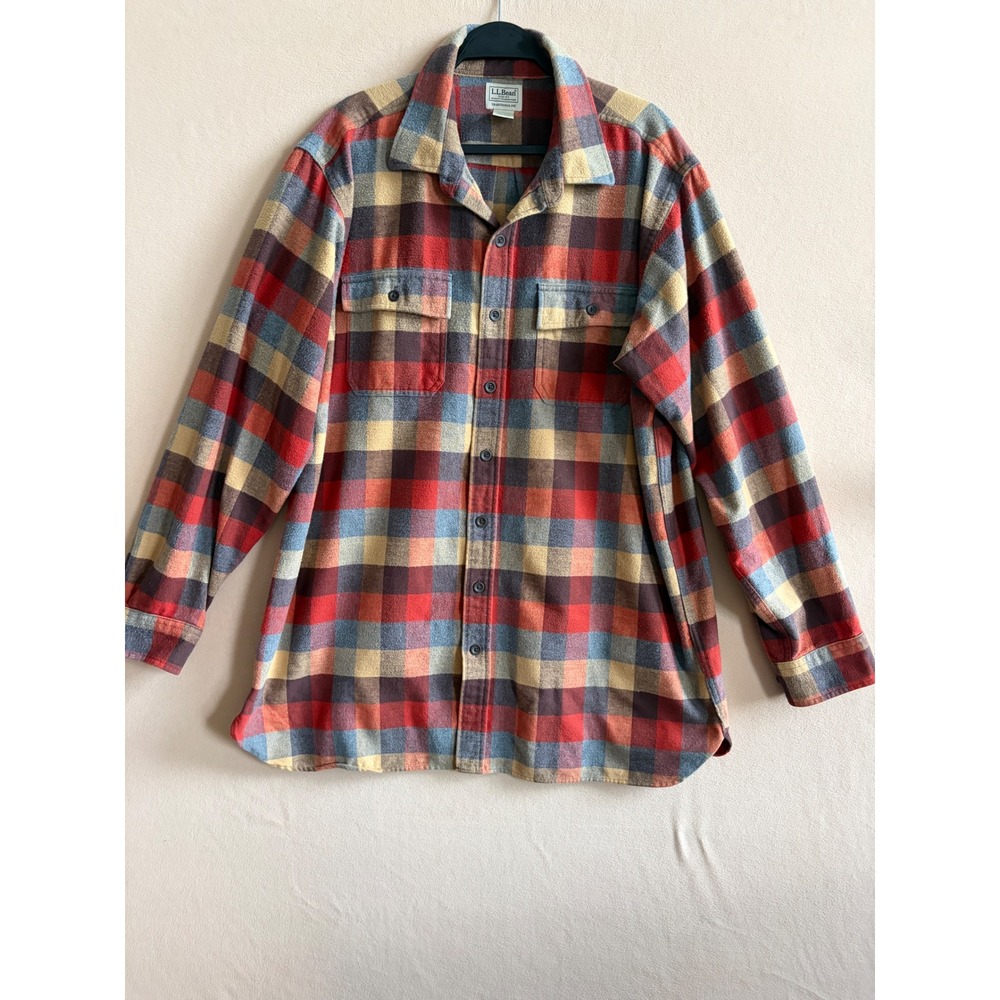 LL Bean Flannel Chamois Shirt Mens XLT Multicolor Plaid Cotton Traditional Fit